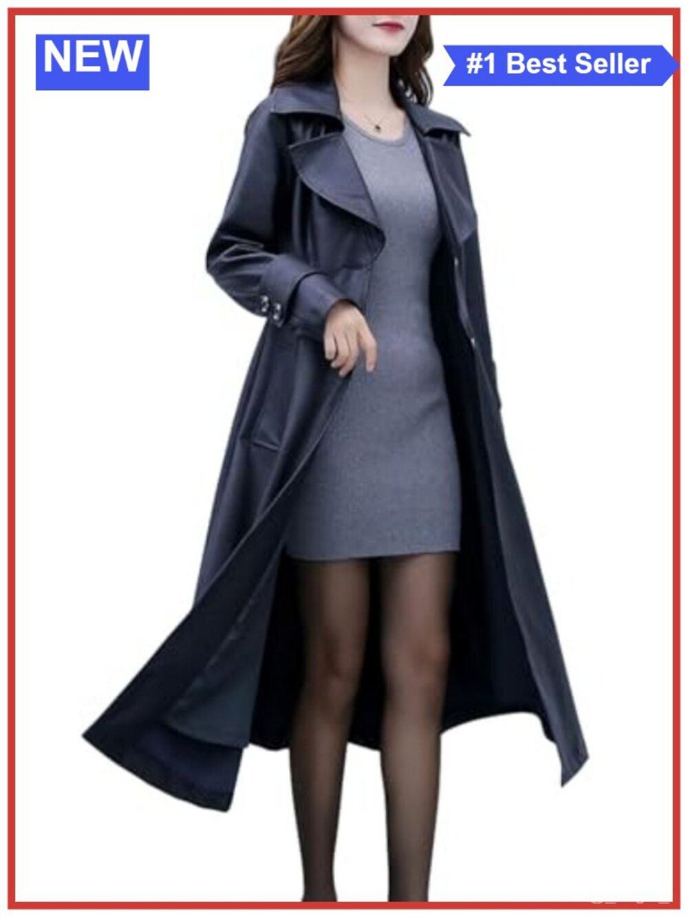 PU Leather Trench Coat Fit-Flare Button Down Long Coat